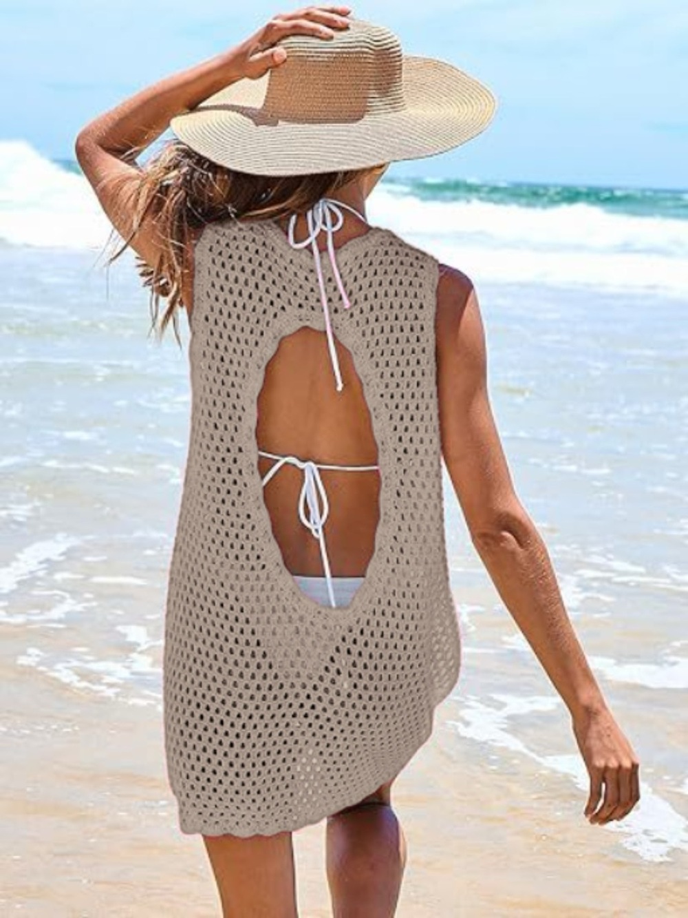 Color Block Openwork Sleeveless Cutout Back Cover-Up - Picture 13 of 15